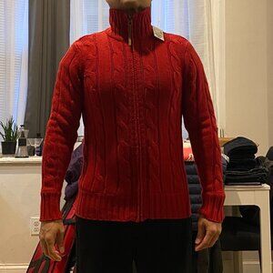 NOS NWT H&M L.O.G.G. Full Zip Red Cable Knit Wool Sweater Mens Small